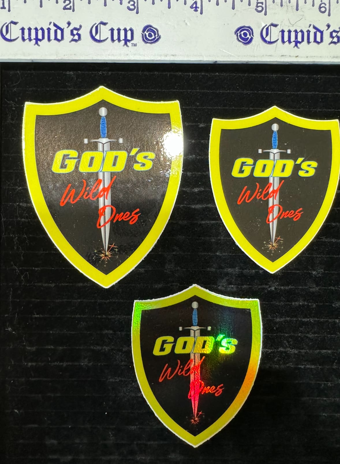 God's Wild Ones shield stickers.